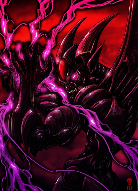 bat_wings claws empty_eyes glowing glowing_eyes looking_at_viewer magic male membrane_(anatomy) membranous_wings muscular muscular_male not_furry pink_eyes solo spikes teeth wings the-last-phantom demon gargoyle hi_res