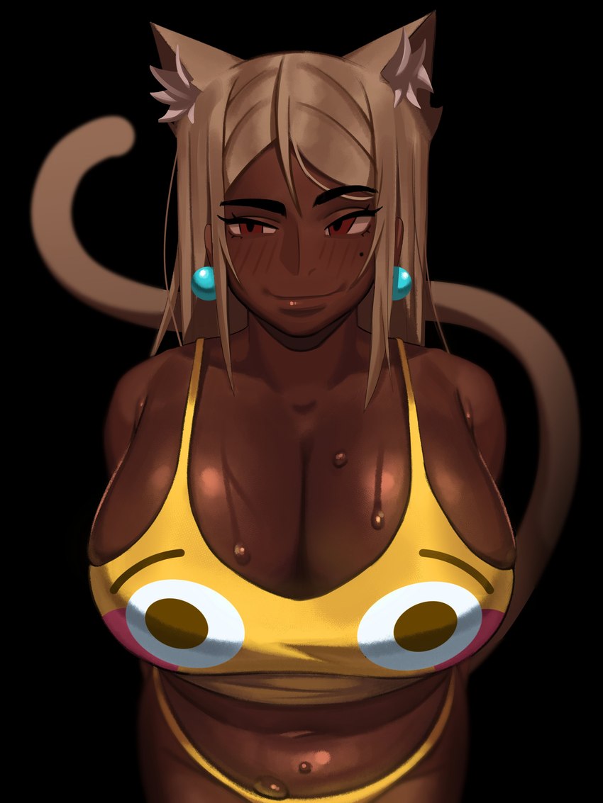 big_breasts blush bodily_fluids breasts cleavage clothed clothing dark_body dark_skin female huge_breasts solo sweat kevbot animal_humanoid cat_humanoid felid felid_humanoid feline feline_humanoid humanoid mammal mammal_humanoid 3:4 absurd_res character_request hi_res