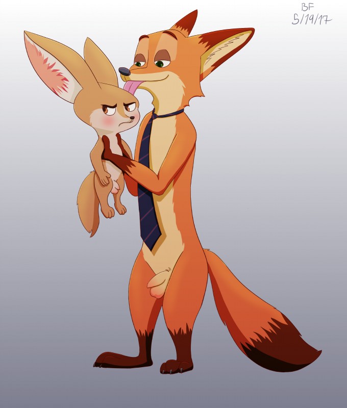 anthro balls blush clothed clothing duo embarrassed flaccid foreskin fur genitals gradient_background grey_background licking male male/male necktie nude orange_body orange_fur partially_clothed penis simple_background tan_body tan_fur tongue tongue_out tsundere brokenfacade disney zootopia finnick_(zootopia) nick_wilde canid canine fennec_fox fox mammal red_fox true_fox 2017 absurd_res hi_res