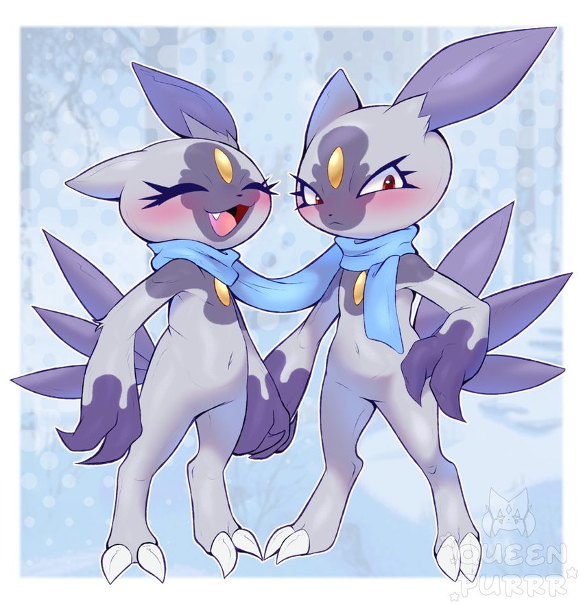 anthro blush duo male male/male scarf purrynx queenpurr nintendo pokemon generation_2_pokemon generation_8_pokemon hisuian_form hisuian_sneasel pokemon_(species) regional_form_(pokemon)