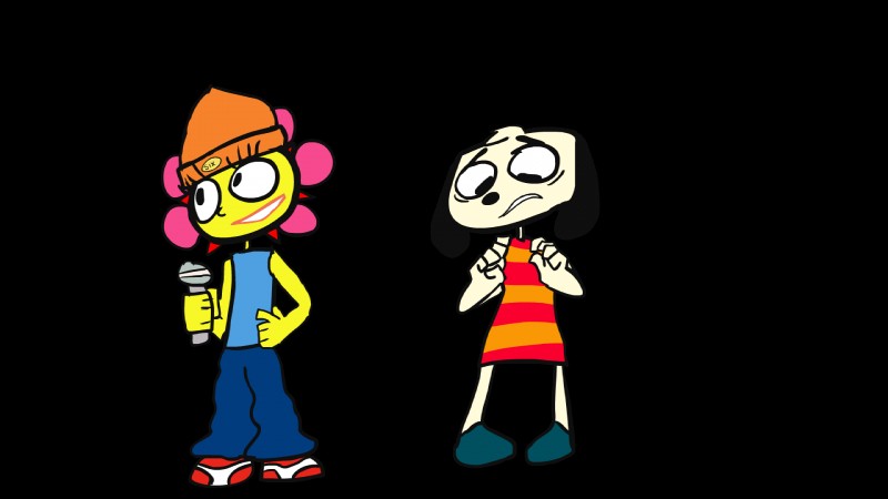 alternate_costume bottomwear clothing clothing_swap dress duo electronics embarrassed female flower male microphone oversized_bottomwear oversized_clothing oversized_pants pants plant simple_background streetwear transparent_background y2k_(fashion) unknown_artist parappa_the_rapper sony_corporation sony_interactive_entertainment parappa sunny_funny canid canine canis domestic_dog elemental_creature elemental_humanoid flora_fauna flower_creature flower_humanoid humanoid mammal plant_humanoid 16:9 alpha_channel hi_res widescreen