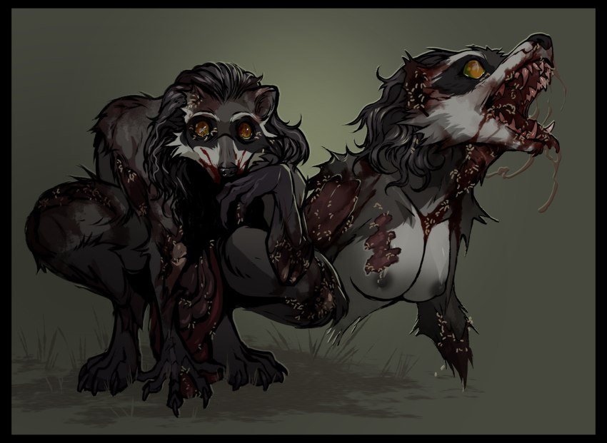 anthro black_border border corpse decay female food gore gore_focus larva meat organs rot solo stench wounded kolkolukija arthropod insect maggot mammal procyonid raccoon undead worm zombie hi_res