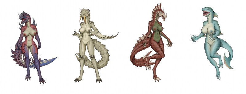 breasts female genitals nipples pussy solo anon_bardos capcom monster_hunter agnaktor amphibian_(mh) barioth brute_wyvern flying_wyvern glavenus leviathan_(mh) scalie zamtrios absurd_res hi_res