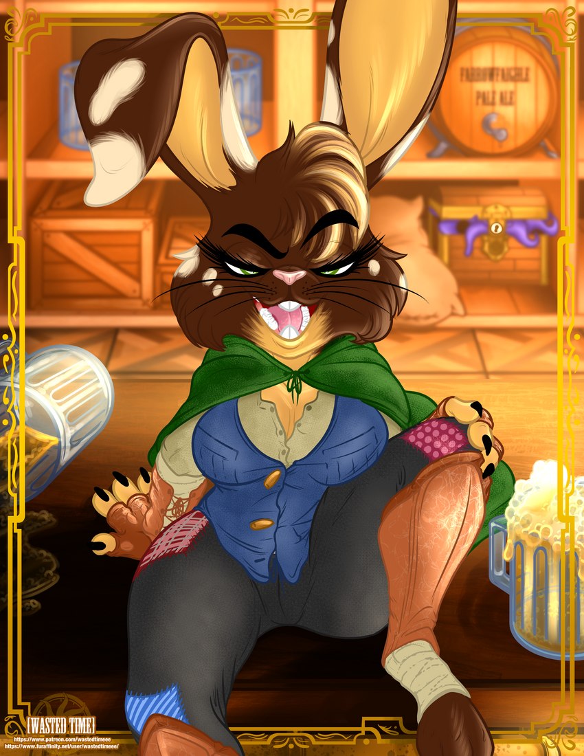 alcohol ale anthro beer beverage female solo states_of_warrowick sypher597 tavern text warrior wastedtimeee dungeons_and_dragons hasbro wizards_of_the_coast lagomorph leporid mammal rabbit absurd_res hi_res url