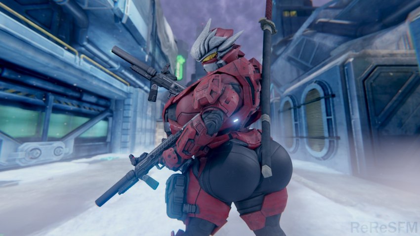 armor big_breasts big_butt breasts butt clothed clothing female full_armor gun headgear helmet holding_gun holding_object holding_ranged_weapon holding_weapon huge_breasts huge_butt katana looking_at_viewer looking_back melee_weapon ranged_weapon science_fiction silencer solo space_marine standing submachine_gun sword thick_thighs weapon wide_hips reresfm halo_(series) microsoft xbox_game_studios spartan_(halo) human mammal 16:9 3d_(artwork) digital_media_(artwork) widescreen