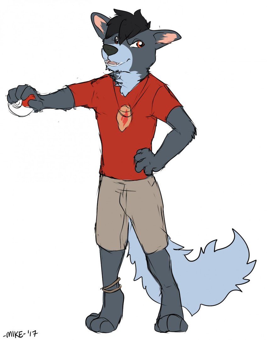 anklet anthro black_hair bottomwear clothing digitigrade fur grey_body grey_fur hair jewelry male necklace orange_eyes paws pokeball shirt shorts solo stripes t-shirt topwear mike- firestone nintendo pokemon razor_the_firedog canid canine generation_1_pokemon growlithe mammal pokemon_(species) 2017 hi_res sketch