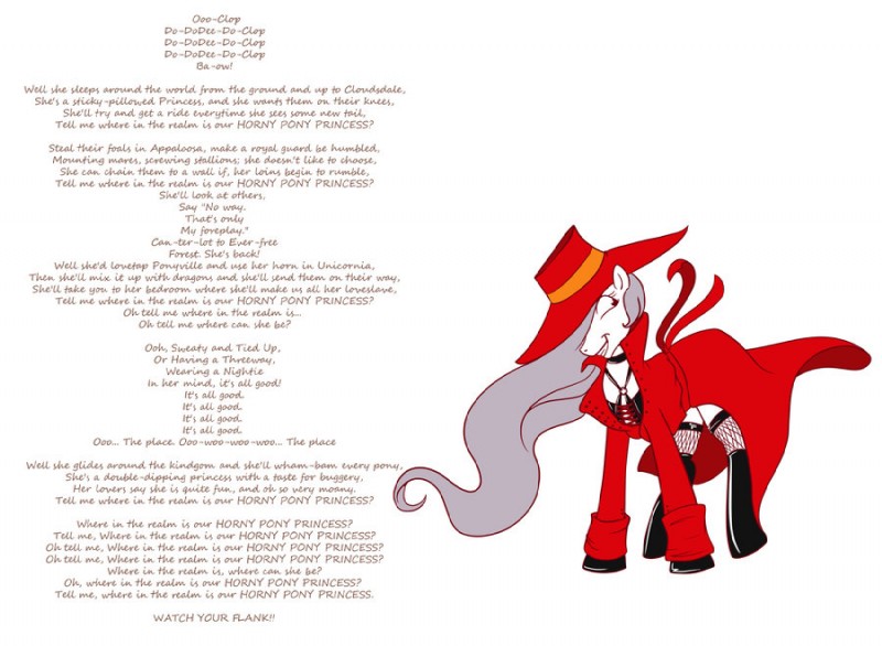 alternate_color female feral parody ponification solo text unknown_artist broderbund carmen_sandiego_(franchise) friendship_is_magic hasbro my_little_pony carmen_sandiego fan_character princess_celestia_(mlp) princess_molestia equid equine horse mammal pony