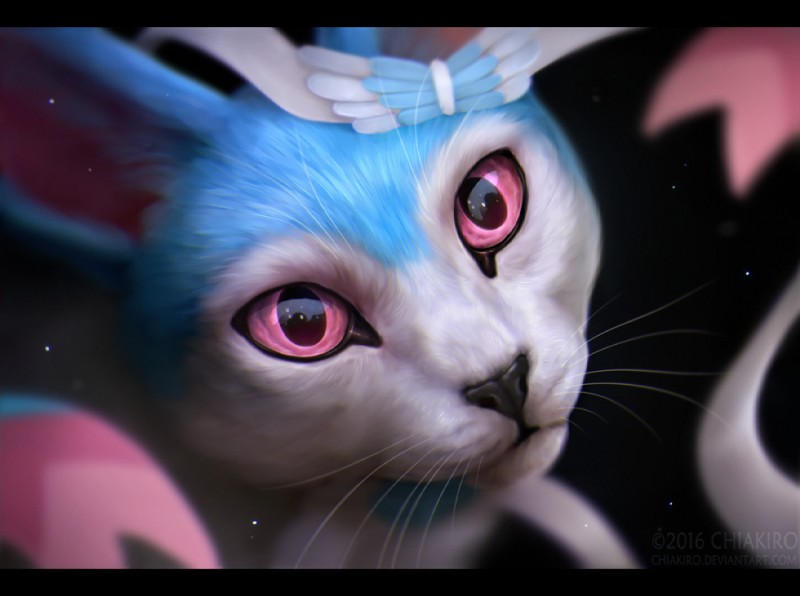 ambiguous_gender black_background black_bars black_nose blue_body blue_fur feral fur simple_background solo whiskers white_body white_fur chiakiro nintendo pokemon eeveelution generation_6_pokemon pokemon_(species) shiny_pokemon sylveon 2016 digital_media_(artwork) letterbox