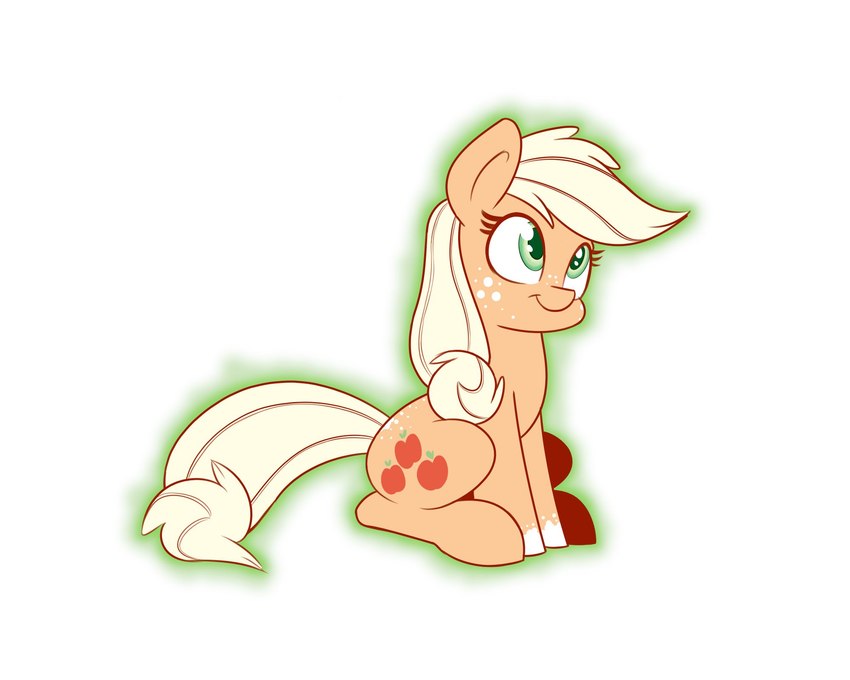 colored_pupils cutie_mark dappled female feral green_eyes green_outline green_pupils hair looking_up markings missing_accessory orange_body outline ponytail pupils simple_background sitting smile solo tail white_background white_hair white_tail heir-of-rick friendship_is_magic hasbro my_little_pony applejack_(mlp) earth_pony equid equine horse mammal pony 2020 5:4 digital_drawing_(artwork) digital_media_(artwork) hi_res