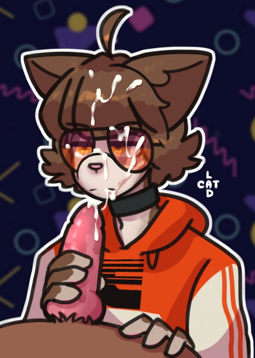 80's_theme after_fellatio after_oral after_sex angry animal_genitalia animal_penis anthro bodily_fluids brown_body brown_fur brown_hair canine_genitalia canine_penis choker claws clothing cum cum_in_mouth cum_inside cum_on_face cum_on_glasses curled_tail duo emotionless eyewear femboy fluffy fur fur_tuft genital_fluids genitals glasses hair head_tuft hoodie huffy jewelry knot logo male male/male memphis_design multicolored_body multicolored_fur necklace paws penis pink_penis short_hair simple_background slim snout solo_focus sweater tail text text_on_clothing text_on_hoodie text_on_topwear topwear tuft two_tone_body two_tone_fur catlad niko_(catlad) domestic_cat felid feline felis mammal artist_logo artist_name hi_res signature