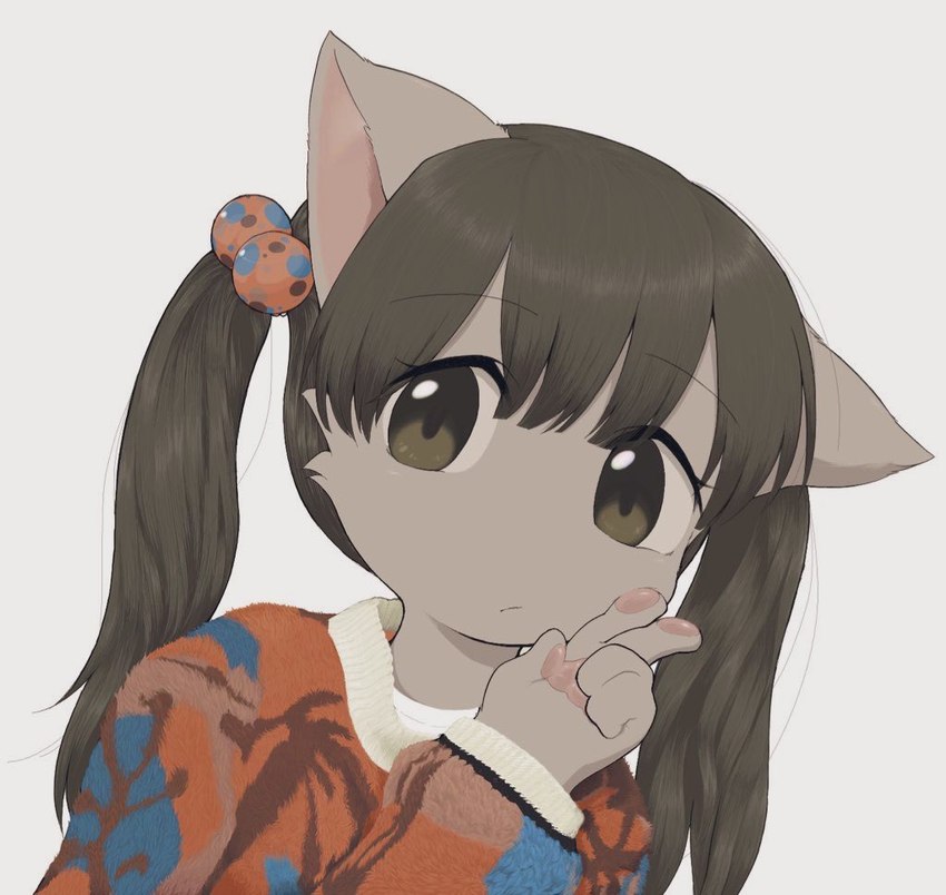 anthro clothed clothing female gesture hand_gesture kemono noseless paws solo v_sign 3yo4yo5yo hiraragi_akane domestic_cat felid feline felis mammal