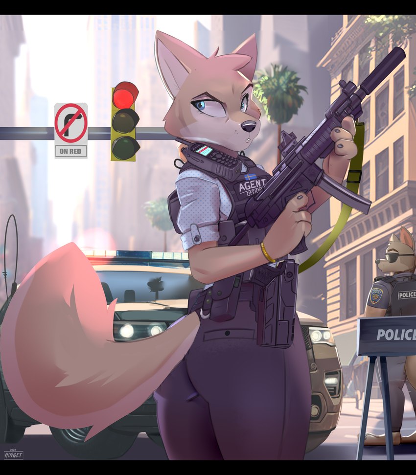 anthro black_bars building bulletproof_vest butt butt_pose city collapsable_stock directional_arrow duo female female_focus flag flag_patch glock_17 gun handgun looking_back male no_symbol pistol police police_officer pose prohibition_sign ranged_weapon red_dot_sight road_sign sig_mpx sig_sauer sign sign_graphic silencer skyscraper solo_focus swedish_flag symbol text traffic_light traffic_sign walkie-talkie weapon hinget disney glock zootopia anya_isklo canid canine canis mammal wolf 2022 absurd_res digital_media_(artwork) english_text hi_res widescreen