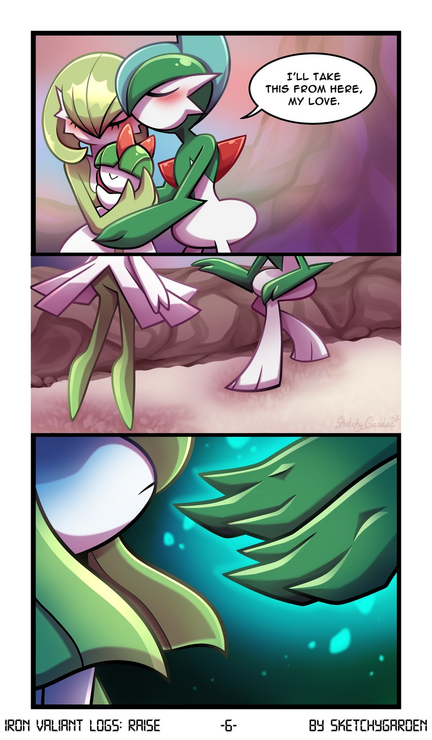 blush cave dialogue female glowing group hug kissing light male reaching reaching_out rock shadow text sketchygarden nintendo pokemon grace_(sketchygarden) joy_(sketchygarden) noble_(sketchygarden) serenity_(sketchygarden) gallade gardevoir generation_3_pokemon generation_4_pokemon humanoid kirlia pokemon_(species) ralts absurd_res comic hi_res