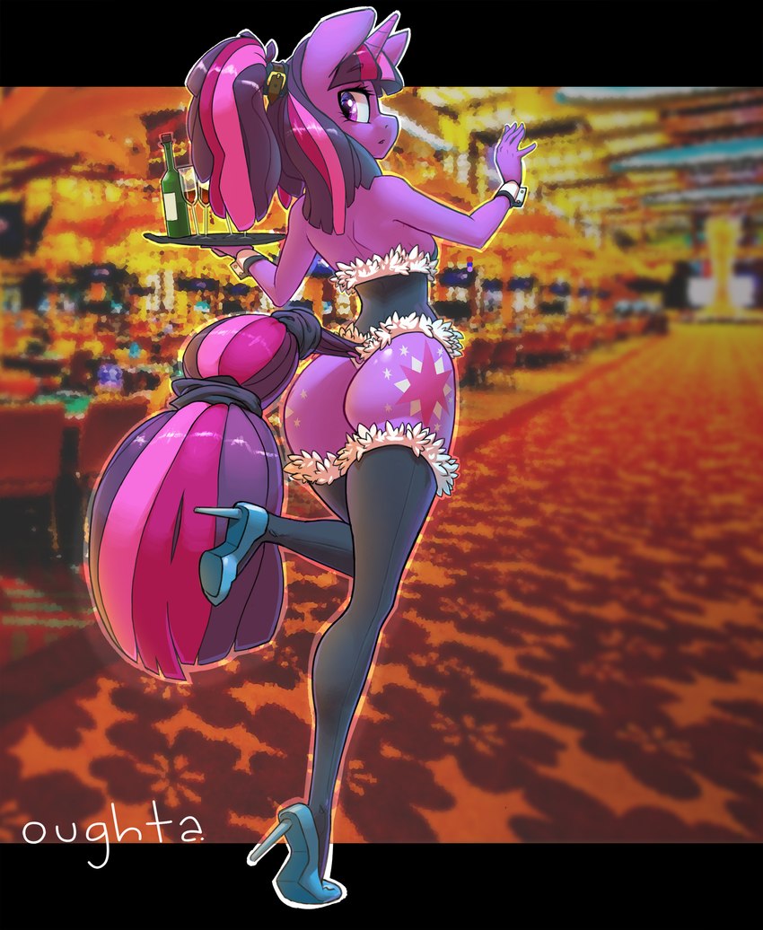 alcohol alternate_hairstyle anthro anthrofied beverage biped butt casino clothed clothing cutie_mark exposed_back female footwear hair high_heels horn legwear leotard long_hair looking_back multicolored_hair open-back_leotard photo_background ponytail shoes solo thigh_highs thong underwear waiter wine oughta friendship_is_magic hasbro my_little_pony mythology twilight_sparkle_(mlp) equid equine mammal mythological_creature mythological_equine unicorn 2017 digital_media_(artwork) hi_res photography_(artwork) shaded