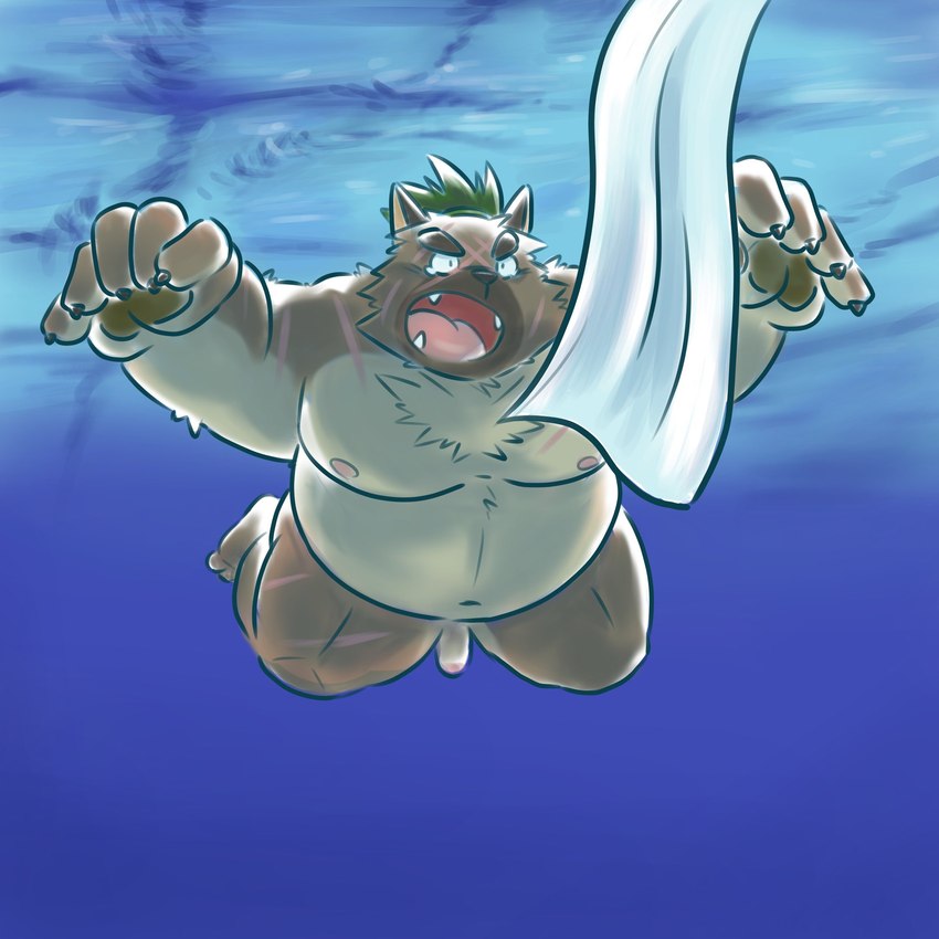 anthro belly bodily_fluids brown_body brown_fur flaccid fur genitals humanoid_genitalia humanoid_penis kemono male moobs navel nipples overweight overweight_male parody penis solo tears underwater water mind_drive mizuse_higomaru lifewonders nevermind_(nirvana) nirvana tokyo_afterschool_summoners yasuyori_(tas) canid canine canis domestic_dog mammal 1:1 2021 album_cover cover hi_res