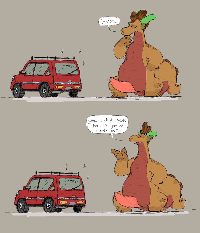 animal_genitalia anthro car dragons_fucking_cars erection genital_slit genitals horn humor male mechanophilia penis solo tail text vehicle dozendav mythology daverage_(dozendav) dragon mythological_creature mythological_scalie scalie english_text hi_res