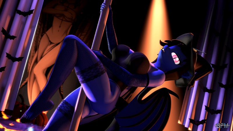 anthro big_breasts breasts clothing dancing female lingerie pole pole_dancing anthroponiessfm hasbro my_little_pony thestral 16:9 3d_(artwork) digital_media_(artwork) hi_res source_filmmaker_(artwork) widescreen