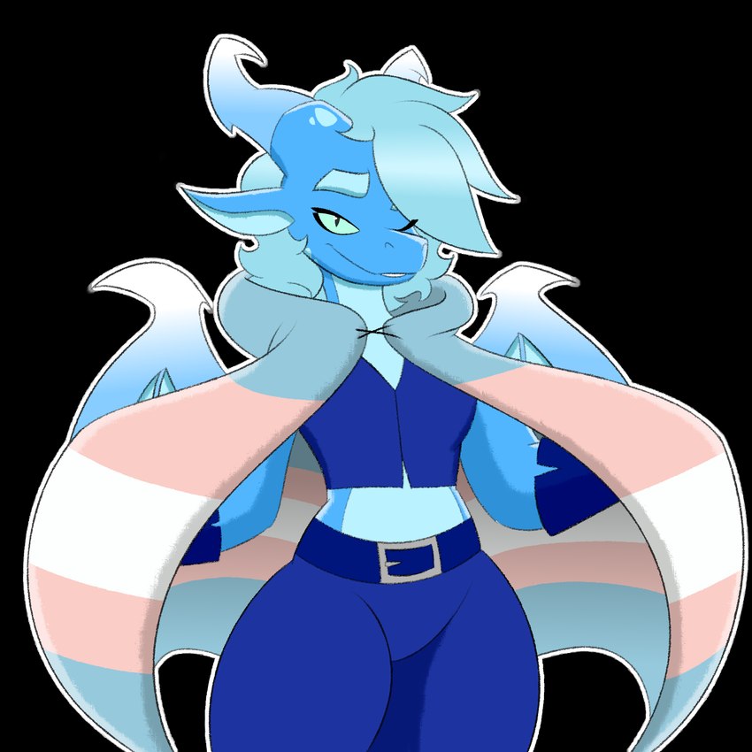 anthro blue_clothing cloak clothing female lgbt_pride pride_colors solo transgender_pride_colors travis_the_dragon lgbt_pride_month mythology penelope_(travis_the_dragon) dragon elemental_creature elemental_dragon ice_dragon mythological_creature mythological_scalie scalie 1:1 alpha_channel hi_res trans_(lore) trans_woman_(lore)