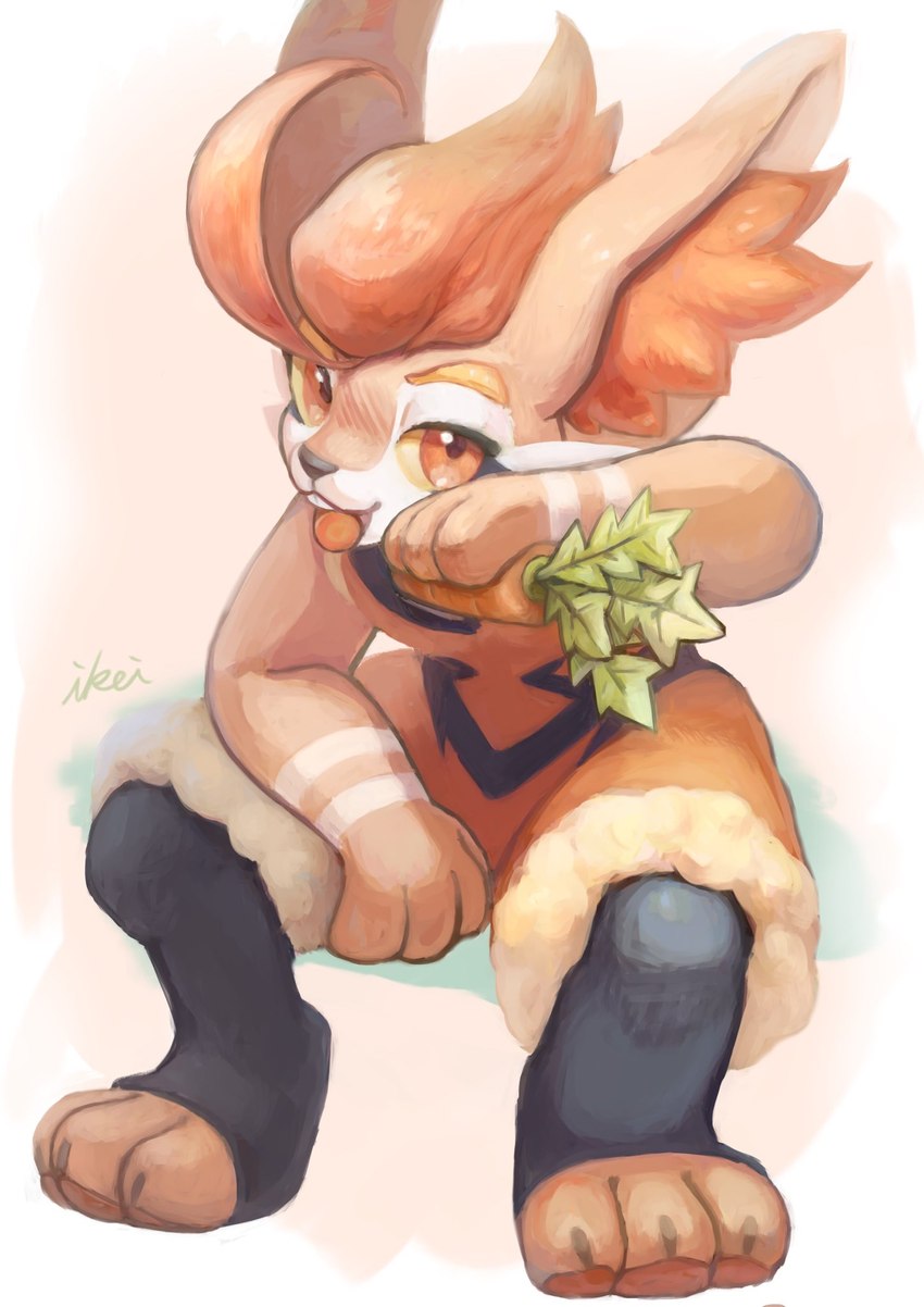 ambiguous_gender anthro carrot food plant smile solo vegetable ikei_(artist) nintendo pokemon fan_character zryder zryderace cinderace generation_8_pokemon lagomorph mammal pokemon_(species) hi_res