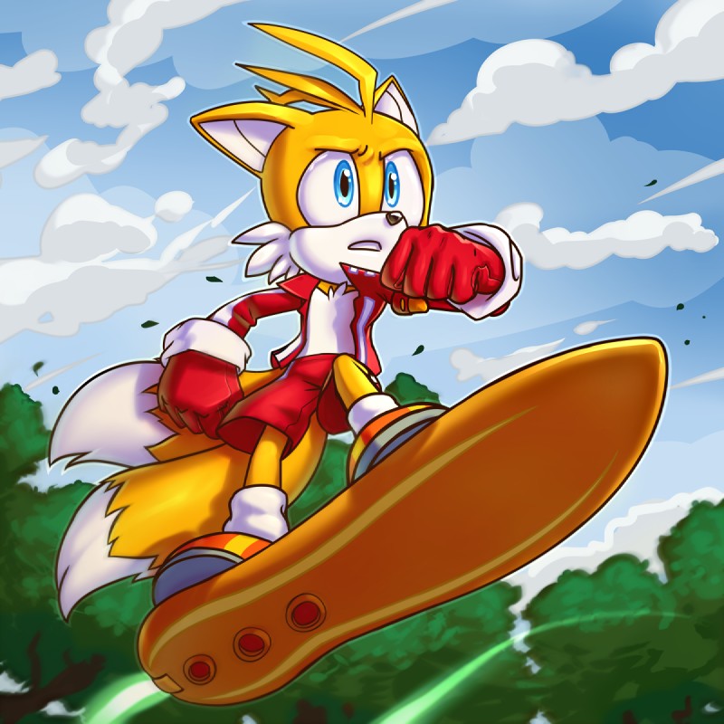 anthro bottomwear clothing gloves handwear male shorts solo speed debrodis sega sonic_riders sonic_the_hedgehog_(series) miles_prower canid canine fox mammal 1:1 hi_res