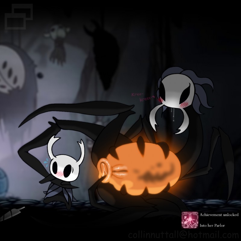 achievement achievement_overlay achievement_unlocked ambiguous_gender ambiguous_prey anthro anus black_eyes duo empty_eyes featureless_feet featureless_hands feet female female_pred gaping gaping_anus genitals imminent_vore mouthless overlay pussy vore slushy hollow_knight team_cherry nosk_(hollow_knight) the_infection_(hollow_knight) the_knight_(hollow_knight) arthropod infected_(species) insect vessel_(species) 1:1 hi_res