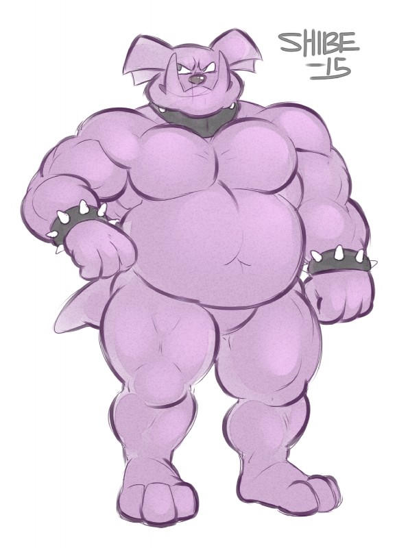 3_toes 4_fingers anthro anthrofied barefoot belly biceps big_belly big_muscles biped bracelet collar featureless_crotch feet fingers front_view fur huge_muscles jewelry male musclegut muscular muscular_anthro muscular_male navel nude overweight overweight_anthro overweight_male pecs plantigrade pokemorph purple_body purple_fur quads simple_background solo spiked_bracelet spikes standing toes tusks white_background cappuccino nintendo pokemon canid canine generation_2_pokemon granbull mammal pokemon_(species) 2015 digital_media_(artwork) hi_res signature