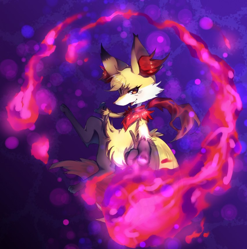 3_fingers 3_toes anthro black_body black_fur detailed_background fangs feet fingers fire fur male open_mouth paws red_body red_eyes red_fur scarf solo stick teeth toes tongue white_body white_fur yellow_body yellow_fur oko-san nintendo pokemon fang_(braixen) braixen generation_6_pokemon pokemon_(species) 2018 hi_res