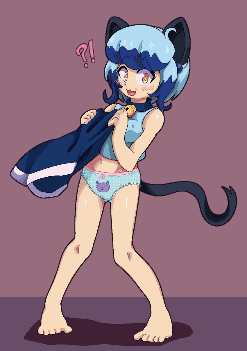 ?! animal_panties blue_camisole blue_clothing blue_hair blue_panties blue_underwear blush bottomwear camisole cat_panties cat_print cat_print_clothing cat_print_panties cat_print_underwear cat_underwear changing_clothing childish_panties clothed clothing colored_edge_panties crop_top dress embarrassed female frilly frilly_clothing frilly_panties frilly_underwear front-print_panties hair holding_clothing holding_dress holding_object navel panties pattern_bottomwear pattern_clothing pattern_panties pattern_underwear polka_dot_panties print_clothing print_panties print_underwear shirt short_camisole solo tail topwear underwear underwear_only euf-dreamer zitibon_(sitinuramjah) domestic_cat felid feline felis humanoid mammal 2020 hi_res