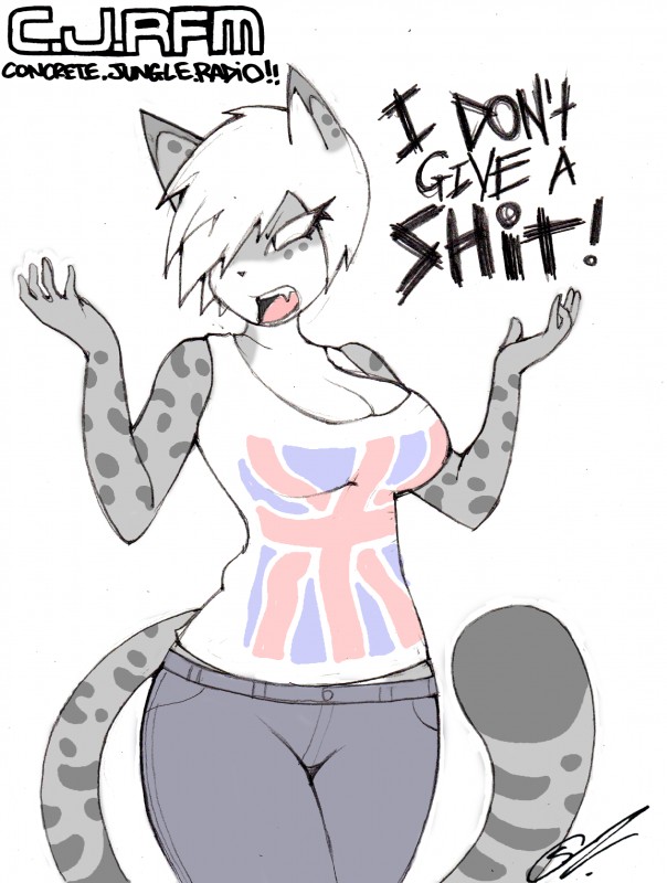 angry anthro breasts cleavage clothed clothing fangs female open_mouth profanity pupils slit_pupils solo spots teeth text thick_thighs tongue union_jack wide_hips smokyjai cjrfm chrissy_the_snowleopard felid mammal pantherine snow_leopard absurd_res english_text hi_res reaction_image