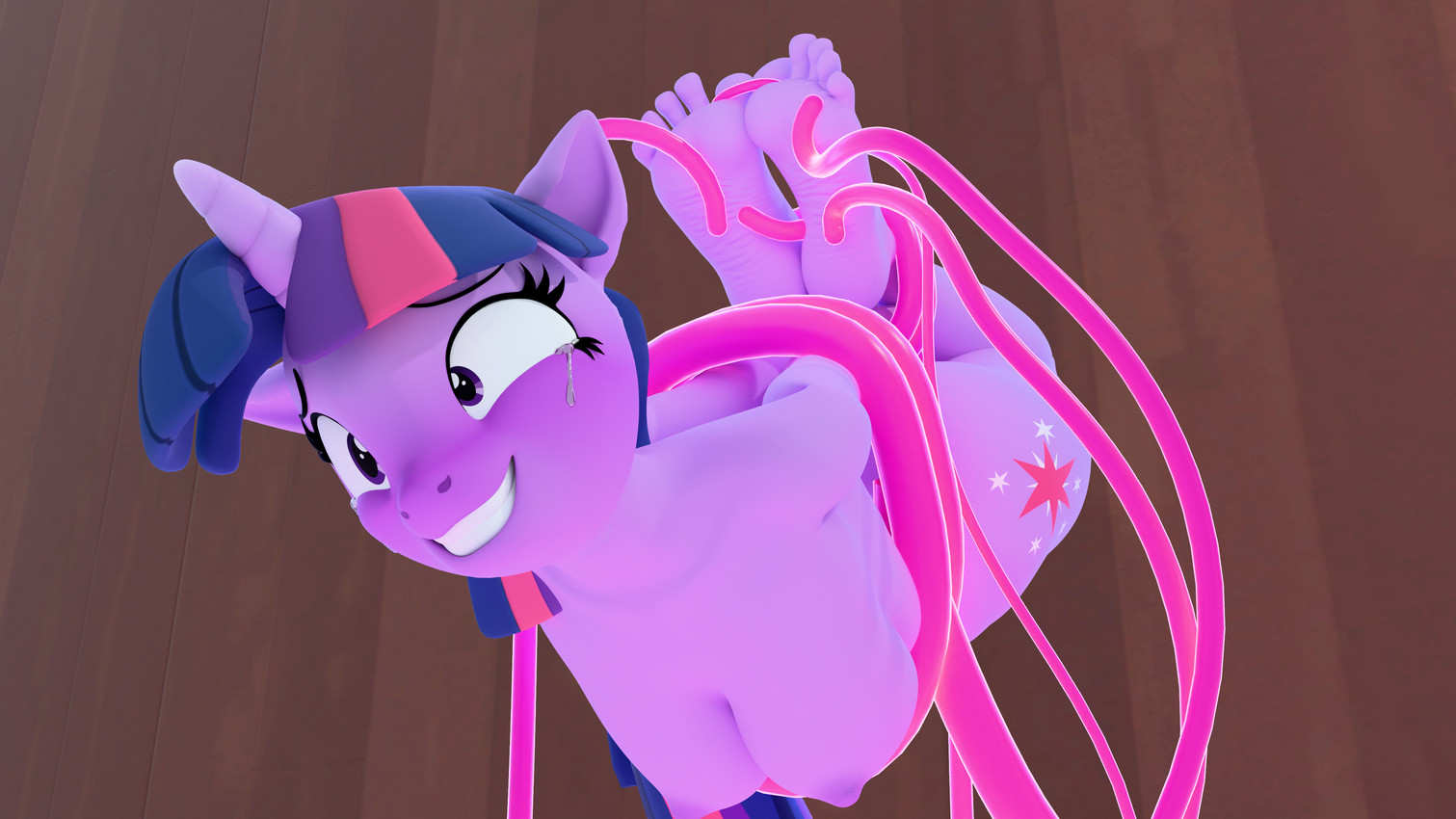 anthro areola bodily_fluids breasts feet female foot_fetish hair horn humanoid_feet nipples nude plantigrade purple_body purple_eyes purple_hair restrained restrained_by_tentacles smile soles solo tears tentacles tickle_fetish tickle_torture tickling tickling_feet twintails3d friendship_is_magic hasbro my_little_pony mythology twilight_sparkle_(mlp) equid equine mammal mythological_creature mythological_equine unicorn 16:9 2026 3d_(artwork) 4k absurd_res digital_media_(artwork) hi_res widescreen