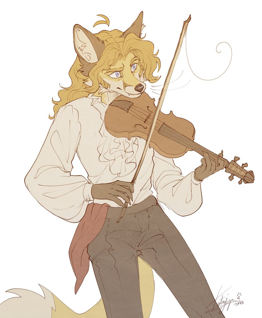 5_fingers alternative_fashion anthro blue_eyes bottomwear bowed_string_instrument clothing fingers frilly fur hair j-fashion male musical_instrument ouji_(fashion) pants playing_music poet_shirt simple_background solo string_instrument topwear victorian violin violin_bow white_background tatujapa edgar_vladilisitsa canid canine fox mammal 2023 absurd_res hi_res signature