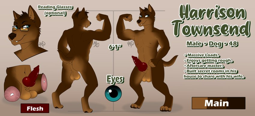 animal_genitalia animal_penis anus balls canine_genitalia canine_penis flexing genitals knot male muscular penis reading_glasses saggy_balls solo text tipzykitzy harrison_townsend canid canine canis domestic_dog mammal absurd_res english_text hi_res model_sheet