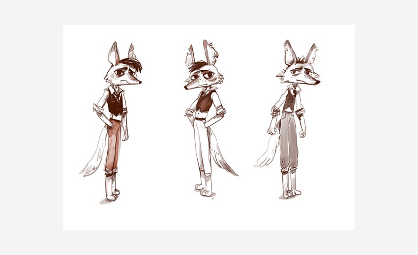 anthro biped border bottomwear clothing male necktie pants sad shirt simple_background solo topwear white_background white_border unknown_artist beastly_crimes beastly_crimes_(2024) yote_(beastly_crimes) canid canine canis coyote mammal concept_art official_art