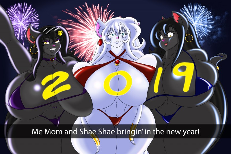 anthro big_breasts big_butt bikini breasts butt clothing female fireworks group holidays huge_breasts looking_at_viewer mature_anthro mature_female piercing selfie swimwear thick_thighs two-piece_swimsuit krocialblack new_year eirene_(krocialblack) krocial_(krocialblack) shamon_(krocialblack) domestic_cat felid feline felis mammal 2019 absurd_res digital_media_(artwork) hi_res sibling_(lore) sister_(lore) twins_(lore)