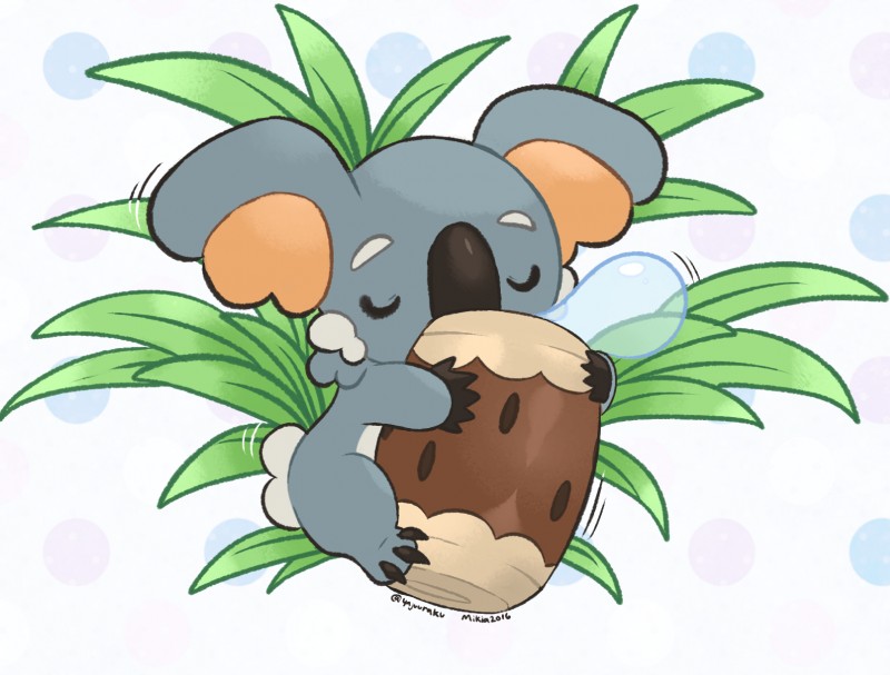 ambiguous_gender feral grass plant simple_background sleeping solo white_background yajuuraku nintendo pokemon generation_7_pokemon komala mammal marsupial pokemon_(species) vombatiform 2016 hi_res