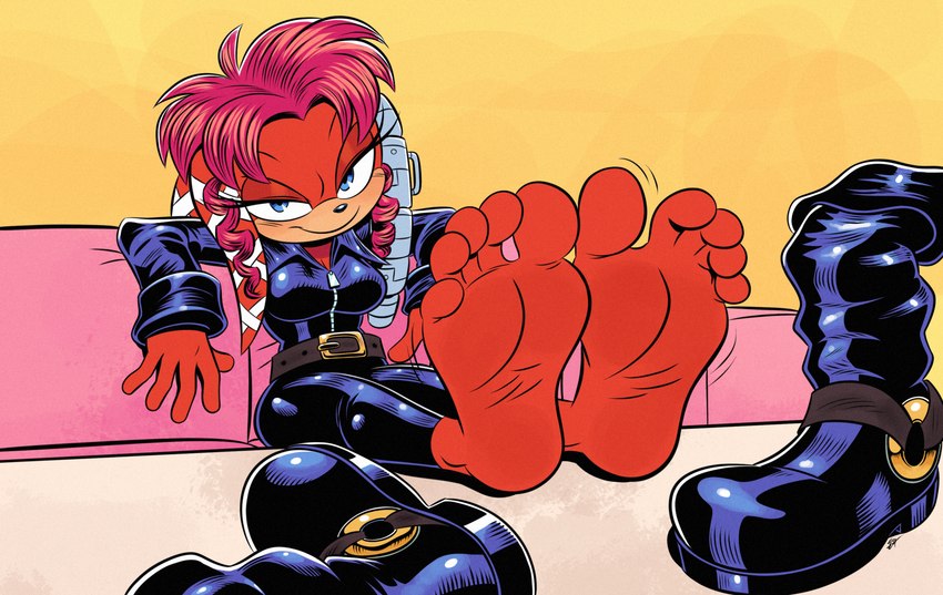 5_toes anthro barefoot blue_eyes boots boots_removed clothing feet female foot_focus footwear humanoid_feet latex latex_clothing looking_at_viewer plantigrade red_body shoes smile soles solo teasing teasing_viewer teasing_with_feet toes deepcreases archie_comics sega sonic_the_hedgehog_(archie) sonic_the_hedgehog_(comics) sonic_the_hedgehog_(series) lien-da echidna mammal monotreme hi_res