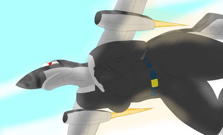 aircraft airplane breasts clothing female flying jet machine overalls red_eyes simple_background sky small_breasts solo vehicle wide_hips sovietrainbow aircraft_humanoid living_aircraft living_machine living_vehicle