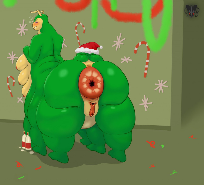 6_legs antennae_(anatomy) anthro anus big_anus big_butt breasts bubble butt drunk drunk_bubble female holidays huge_anus huge_butt hyper hyper_anus hyper_butt larva multi_breast nipples non-mammal_nipples puffy_anus solo substance_intoxication skunk_bunk christmas shyra arthropod caterpillar insect taur worm