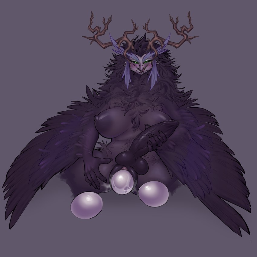 anthro antlers areola balls beak big_areola big_breasts big_penis black_areola black_balls black_body black_claws black_feathers black_nipples black_penis black_pussy black_sclera blush bodily_fluids breasts brown_antlers claws egg egg_from_pussy erection eyewear feathered_wings feathers finger_claws genital_fluids genitals glasses green_eyes grey_background grey_beak grey_body grey_feathers herm herm_anthro holding_own_penis holding_penis horn humanoid_hands intersex intersex_anthro iridescent_feathers narrowed_eyes nipples nude open_beak open_mouth oviposition penis purple_blush pussy round_glasses simple_background sitting smile solo stretched_pussy vaginal_fluids vaginal_oviposition wearing_glasses winged_arms wings coolranchdoritoes_(artist) dungeons_and_dragons hasbro wizards_of_the_coast avian kipine_(species) owlbear 1:1 2024 absurd_res clip_studio_paint_(artwork) colored digital_drawing_(artwork) digital_media_(artwork) hi_res