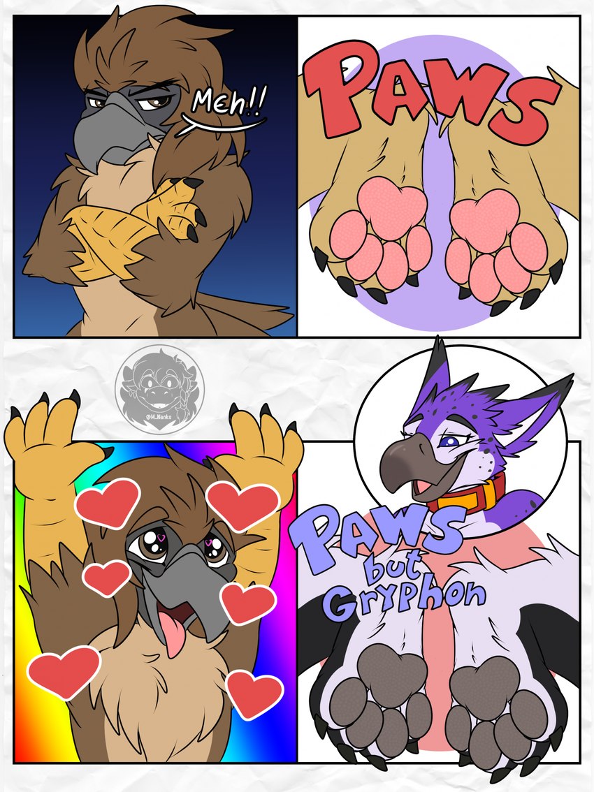 4_toes anthro chest_tuft claws collar feet heart_symbol humor male open_mouth open_smile pawpads smile solo toes tongue tongue_out tuft marinankim mythology pirate_eagle avian gryphon mammal mythological_avian mythological_creature hi_res