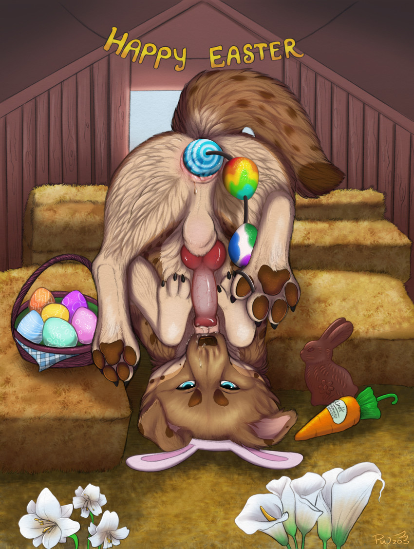 anal anal_beads anal_beads_in_ass anal_penetration animal_genitalia animal_penis anus autofellatio balls blue_eyes bodily_fluids calla_lily candy canine_genitalia canine_penis chocolate chocolate_bunny dessert dripping easter_anal_beads easter_egg egg egg_anal_beads fake_ears fake_rabbit_ears feral flower food genital_fluids genitals hay hay_bale holidays knot lily_(flower) looking_at_viewer male masturbation object_in_ass oral oral_masturbation paws penetration penile penile_masturbation penis plant precum precum_drip precum_on_face precum_on_own_face sex_toy sex_toy_in_ass sex_toy_insertion solo paper-wings easter pepper_(graceful_k9) canid canine canis domestic_dog mammal hi_res