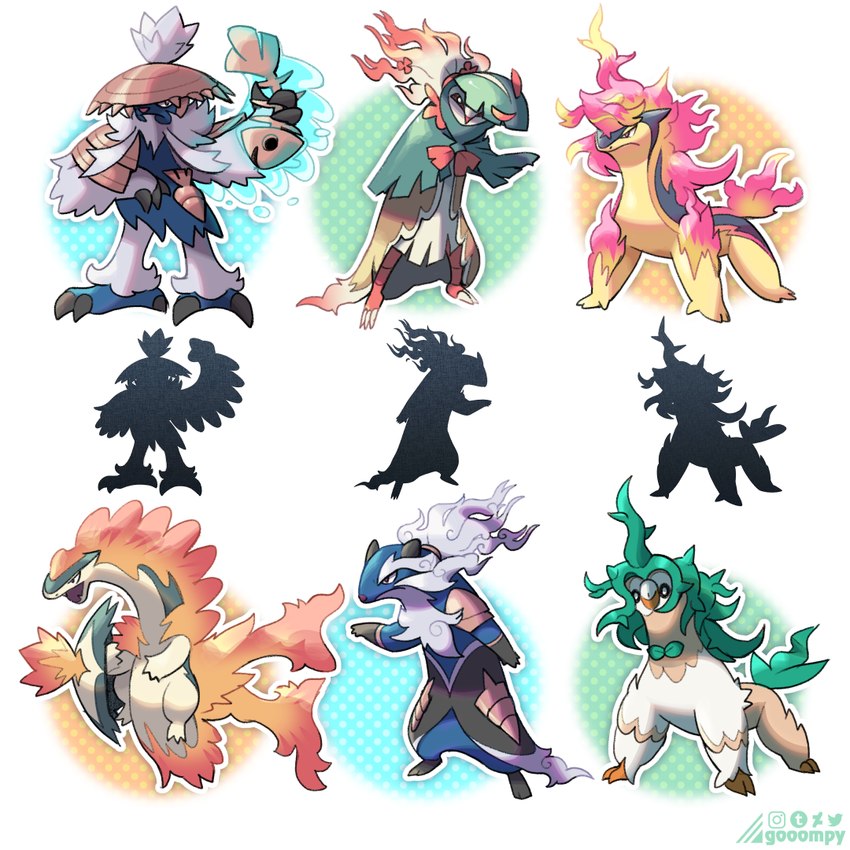 ambiguous_gender anthro biped blue_body claws countershade_neck countershading feral fishbone quadruped silhouette gooompy fakemon nintendo pokemon generation_8_pokemon hisuian_decidueye hisuian_form hisuian_samurott hisuian_typhlosion pokemon_(species) regional_form_(pokemon) 1:1