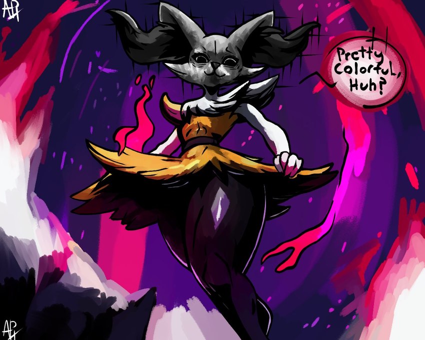 anthro black_mold colorful_background female hallucination mold solo speech_bubble text aph_(artist) nintendo pokemon braixen generation_6_pokemon pokemon_(species) 5:4 colorful_theme