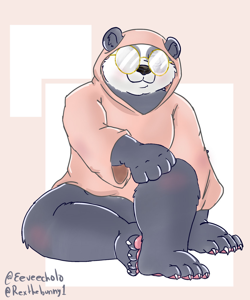 anthro barefoot feet male pose solo eeveecholo kuma kuma-arts bear giant_panda mammal 5:6 absurd_res hi_res