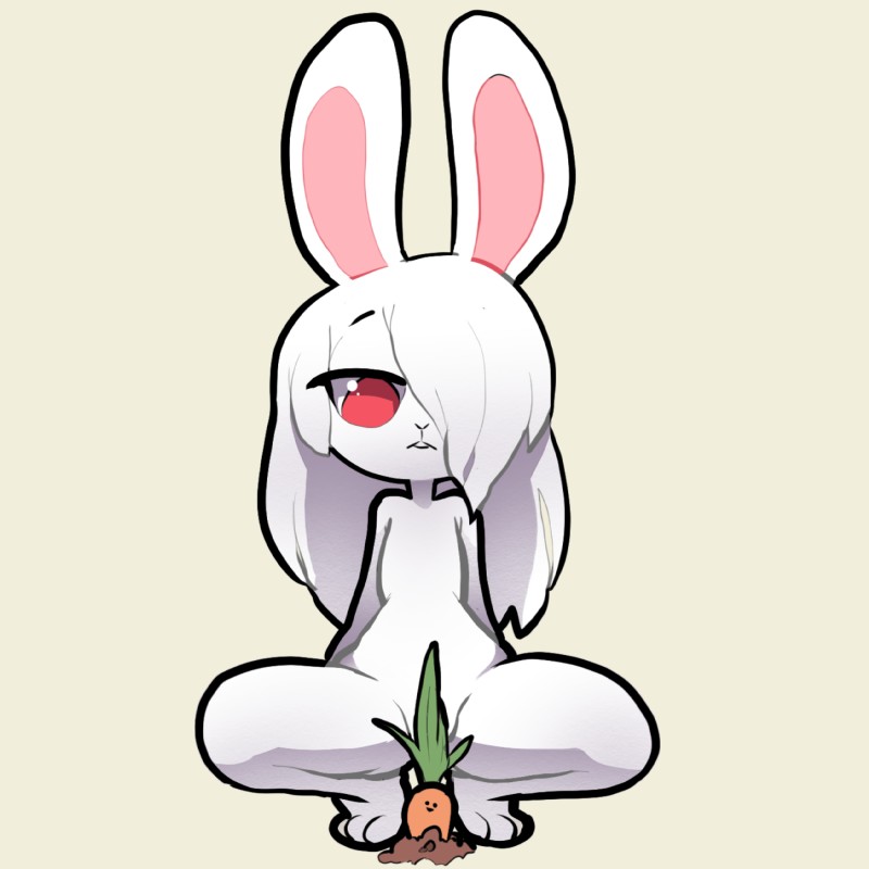 3_toes anthro buckteeth carrot censored_by_face convenient_censorship crouching featureless_chest feet female food food_censorship frown fur hair hair_over_eye long_hair looking_down nude one_eye_obstructed plant pose red_eyes simple_background solo teasing teeth toes vegetable white_background white_body white_fur white_hair itsunknownanon carrots_(starbirbz) lagomorph leporid mammal rabbit 1:1 2018 censored digital_media_(artwork) hi_res