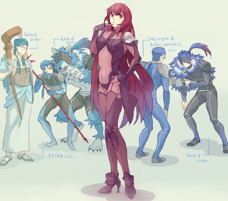 caster cu chulainn child of light, lancer cu chulainn child of light, and lancer scáthach (fate (series) and etc) created by hiratashi