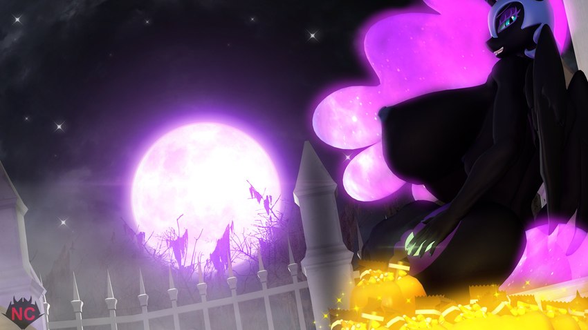 anthro anthrofied armor big_breasts big_butt black_body black_fur blue_eyes breasts butt cutie_mark ethereal_hair ethereal_tail eyeshadow female full_moon fur hair headgear headgear_only helmet helmet_only horn huge_breasts looking_at_viewer makeup moon night pupils purple_eyeshadow purple_hair purple_moon slit_pupils solo star wings naughty_cube friendship_is_magic hasbro my_little_pony mythology nightmare_moon_(mlp) equid equine mammal mythological_creature mythological_equine winged_unicorn 16:9 3d_(artwork) 4k absurd_res digital_media_(artwork) hi_res widescreen