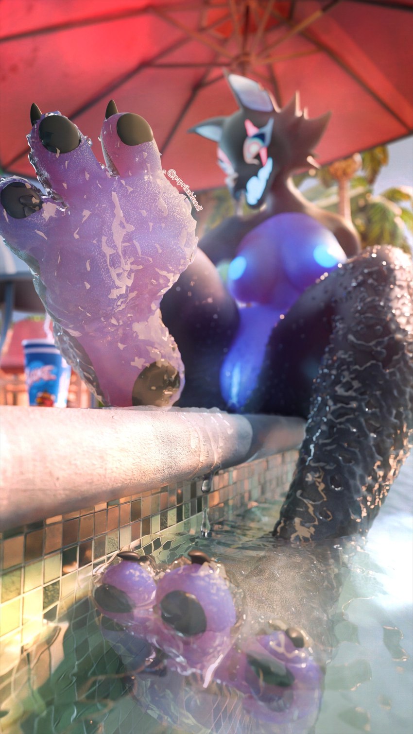 bodily_fluids close-up feet female foot_fetish foot_focus genital_fluids genitals glowing glowing_genitalia glowing_pussy looking_at_viewer pawpads paws pool poolside pussy solo spread_legs spreading vaginal_fluids wet wet_body paprikablend epic_games fortnite pack_leader_highwire humanoid 3d_(artwork) 4k 9:16 absurd_res digital_media_(artwork) hi_res