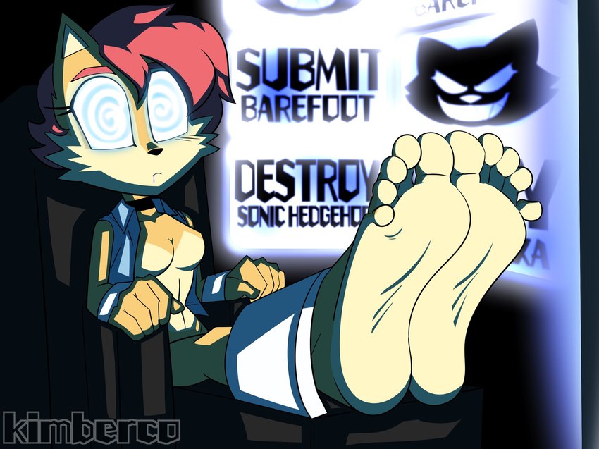 5_fingers 5_toes anthro barefoot black_nose blue_clothing blue_topwear blue_vest bodily_fluids breasts chair cheek_tuft closed_frown clothed clothing drooling eyebrows eyelashes facial_tuft featureless_breasts feet female fingers foot_fetish foot_focus frown fur fur_tuft furniture hair hypnosis mind_control mouth_closed multicolored_body multicolored_fur on_chair open_clothing open_topwear open_vest red_eyebrows red_hair restrained restrained_arms restrained_feet restraining_chair saliva sitting sitting_on_chair soles solo spiral_eyes tan_body tan_fur text toes topwear tuft two_tone_body two_tone_fur vest kimberco sega sonic_the_hedgehog_(series) sally_acorn chipmunk ground_squirrel mammal rodent sciurid 2022 artist_name english_text hi_res