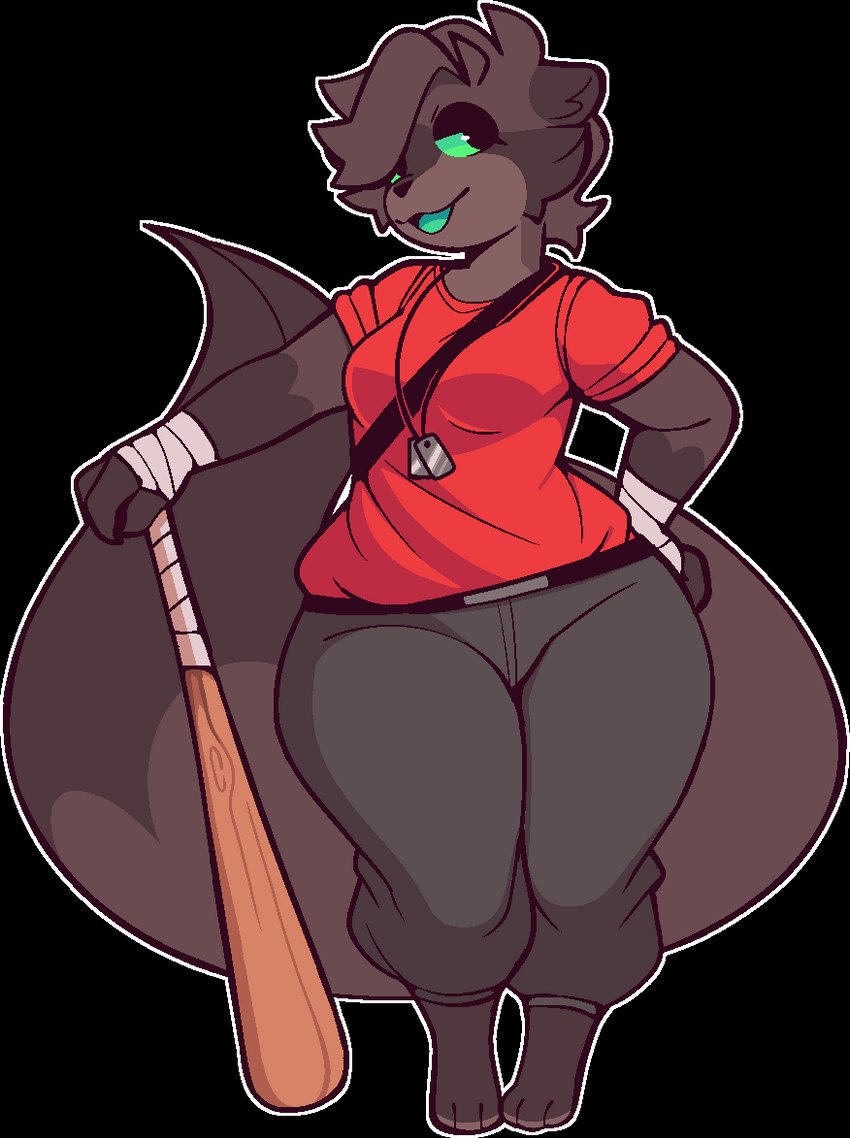 anthro bandage baseball_bat bat_(object) biped black_clothing black_eyes bottomwear breasts brown_body brown_ears brown_fur brown_hair brown_tail claws clothed clothing cosplay dark_body dark_ears dark_fur dark_tail eyelashes female fur fur_markings gloves_(marking) green_sclera green_tongue hair hand_wraps holding_bat jewelry leg_markings markings multicolored_body multicolored_fur necklace paws red_clothing simple_background socks_(marking) solo tail tail_markings thick_thighs tongue topwear transparent_background two_tone_body two_tone_fur two_tone_tail wide_hips wraps conditional_dnp welwraith team_fortress_2 valve erin_(welwraith) scout_(team_fortress_2) gulonine mammal marten mustelid musteline sable_(marten) 2023 alpha_channel